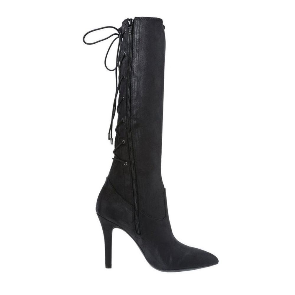 Women’s BCBG ERINN black sueded knee high lace up heeled boots size 8